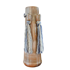 Vaso de Cerâmica Marrom com Tranças de Lãs Coloridas Grande