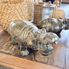 Escultura de Hipopótamo em Cerâmica Preto com Cinza Grande - comprar online