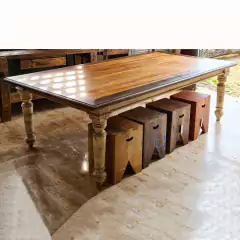 Mesa de Jantar Pés Torneados Pátina Branca e T. Bicolor 2,40 x 1,30 - comprar online