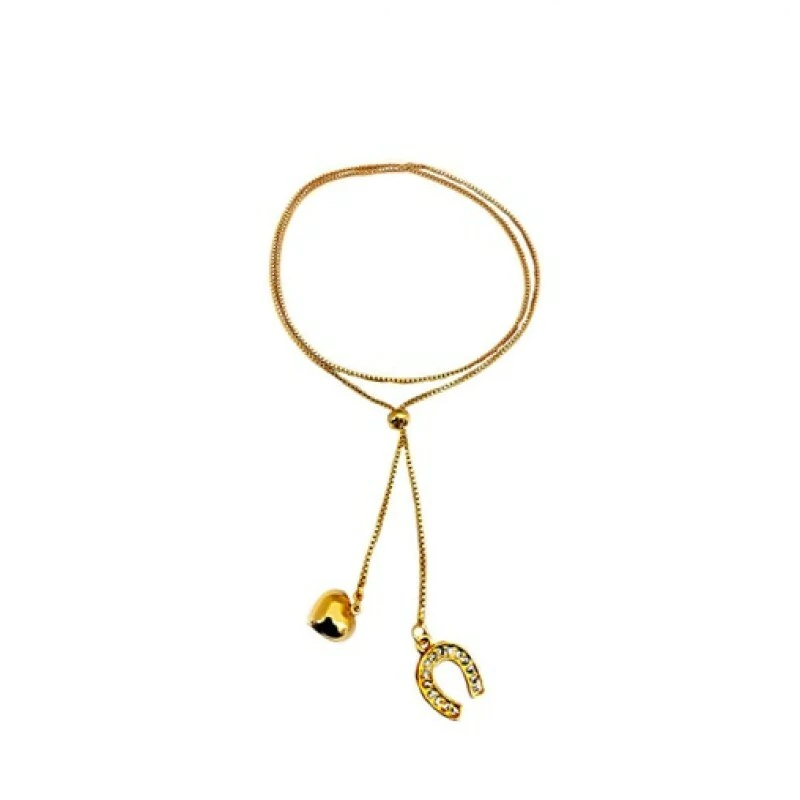 Colar de ferradura e coração com clip folheado a ouro 18k