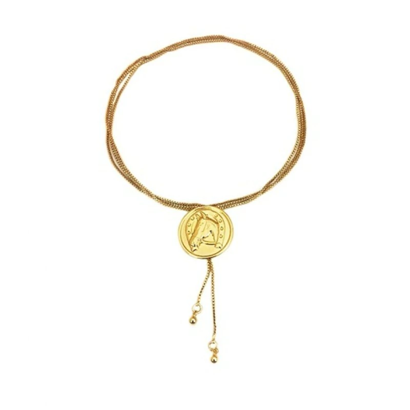 Colar gravatinha com medalha de cavalo folheado a ouro 18k