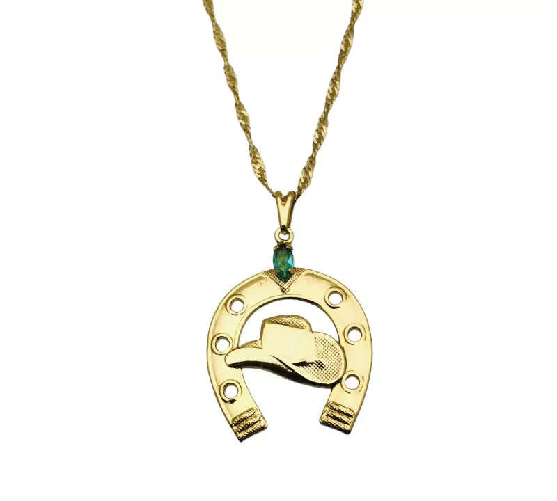 Colar Ferradura e Chapéu com Zircônia Verde banhado a ouro 18k