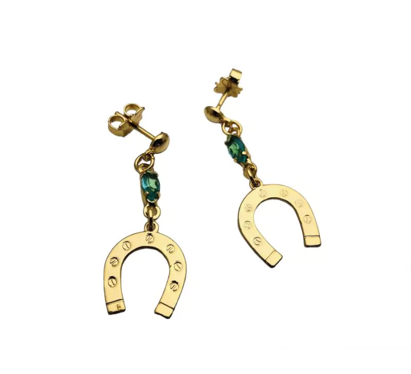 Brinco de ferradura com zircônia verde banhado a ouro 18k
