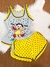 Pijama feminino estampado infantil com blusa regata/ Fenda e lacinho no shorts/ Malha PV Premium