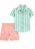 CONJUNTO CURTO BEBÊ 2 PEÇAS COLARINHO LISTA VERDE E BERMUDA LARANJA - CARTER´S
