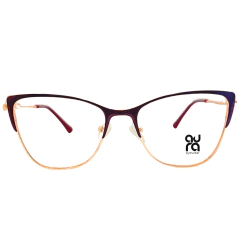 ARMAÇÃO FEMININA AURA EM METAL LIFTING DOURADO E DESIGN BORDÔ (MOD.: BR22271 52-18/140 - C6)