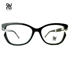 Armação de óculos de grau feminino gatinho Aura Eyewear em acetato preto com detalhe transparente na frente | mod MB5128-54-17-140-C1