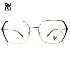 Armação de óculos de grau feminino Aura Eyewear de metal dourado com detalhes em preto | mod. MJ4967-54-17-140-C1