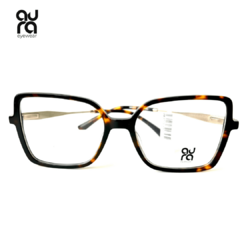 Armação para óculos de grau feminino Aura Eyewear em acetato marrom tartaruga com hastes em metal marrom | mod MB45023-17-140-C2 - loja online