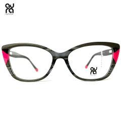 Armação de óculos para grau feminino Aura Eyewear em acetato cinza com detalhes rosa pink | mod.MB5128-54-17-140-C4