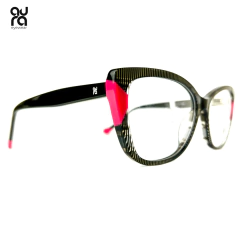 Armação de óculos para grau feminino Aura Eyewear em acetato cinza com detalhes rosa pink | mod.MB5128-54-17-140-C4 - comprar online