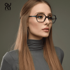 Armação de óculos de grau feminino Aura Eyewear retangular tartaruga com detalhes verde musgo | mod.MB5084-54-16-138-c2 - loja online