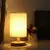 Luminária de Mesa Minimalista em Madeira com Cúpula de Tecido e USB - comprar online