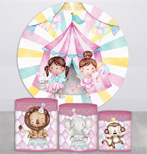 KIT PAINEL E TRIO DE CAPAS CILINDROS - CIRCO ROSA