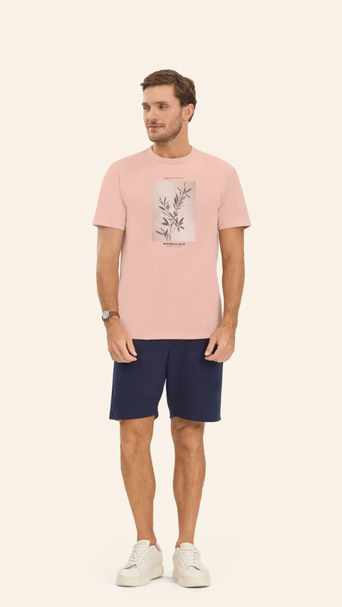 Camiseta Masculina em Meia Malha Rosa