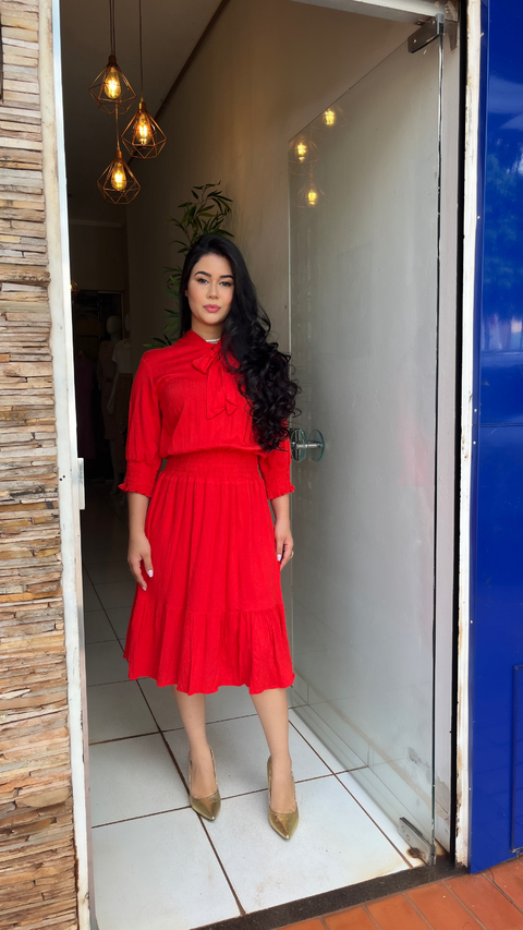 Vestido Gola Laço Viscolinho