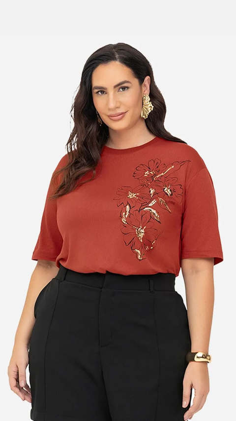 Blusa Feminina Manga Curta Laranja - comprar online