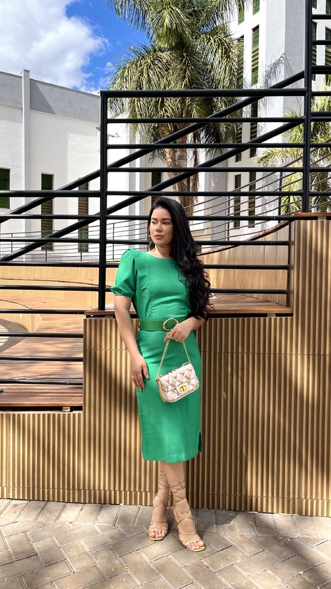 Vestido Tubinho Fios de Lurex | Verde