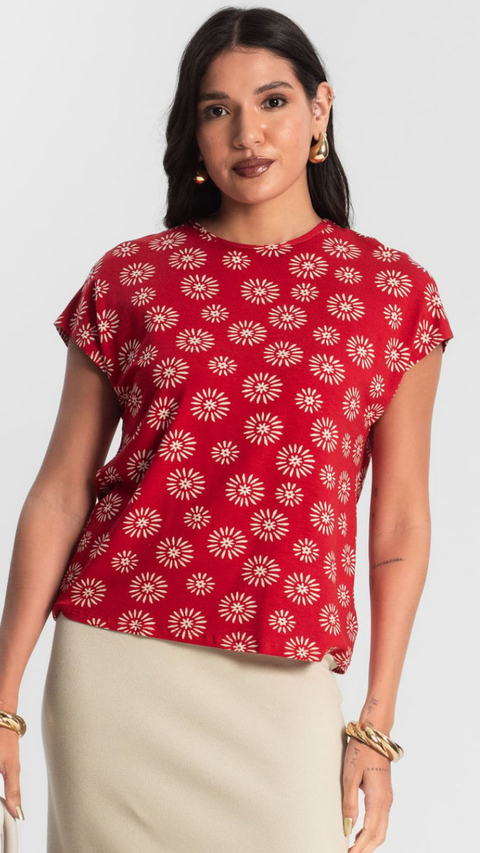 Blusa Estampa Flor Vermelha - comprar online