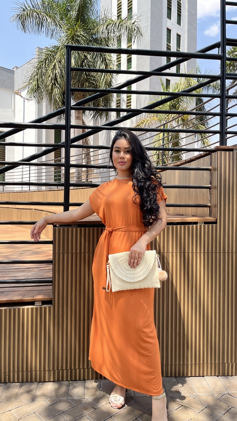 Vestido Laranja Com Lurex