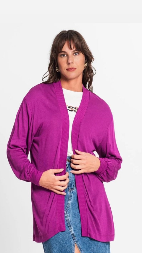 Cardigan Feminino Em Visco Tricot Fucsia
