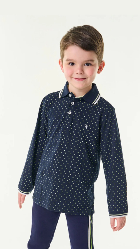 Camisa Polo Manga Longa Marinho