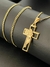 Corrente Grumet 2mm 70cm com Pingente Cruz com Face de Cristo - Fecho Tradicional Banhado a Ouro 18k