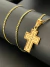 Corrente Grumet 2mm 70cm com Pingente Cruz em relevo - Fecho Tradicional Banhado a Ouro 18k