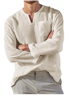 Camisa de lino de playa casual con cuello en V (CMP PCH1005)