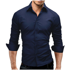 Imagen de Camisa formal simple de color sólido de manga larga ajustada para hombre (CMP PCH1002)