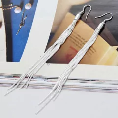 Pendientes de cadena chapados en plata para mujer, joyería elegante (CMP ART10080) - comprar en línea