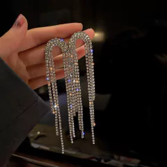 Pendientes largos con borla de cristal para mujer, aretes geométricos (CMP ART10068) en internet