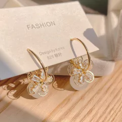 Pendientes de gota de flores de circón de ópalo de oro Real de 14K para mujer (CMP ART10053) - CMP Shopping Global