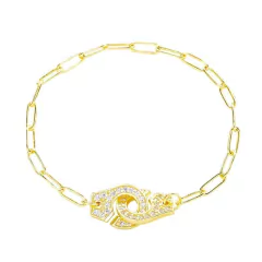 Pulsera de plata de ley 100% auténtica para mujer, brazalete de cadena (CMP PLS10034)