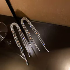 Pendientes largos con borla de cristal para mujer, aretes geométricos (CMP ART10068) en internet
