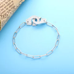 Pulsera de plata de ley 100% auténtica para mujer, brazalete de cadena (CMP PLS10034)