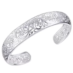 Brazalete hueco de bisel de Ley 925 para mujer, pulsera abierta (CMP PLS10033)