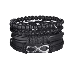 Pulsera de cuero trenzado para hombre, brazalete con cuentas de madera (CMP BRZ1007)