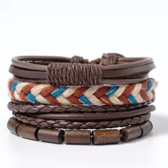 Pulsera españa pulsera hombre Conjunto de pulseras de cuero trenzado para hombre (CMP BRZ1005) - comprar en línea