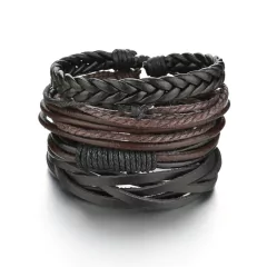 Pulsera de cuero trenzado para hombre, brazalete con cuentas de madera (CMP BRZ1007) - comprar en línea