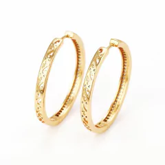 Imagen de Pendientes de aro grandes de 35 mm para mujer, joyería de moda, chapado en oro de 18k (CMP ART10033)