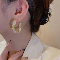 Pendientes de aro trenzados chapados en oro de 18k con circonia cúbica de cristal - comprar en línea