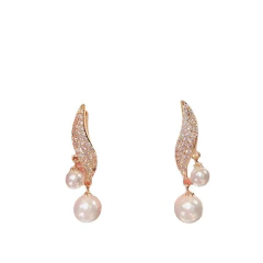 Pendientes colgantes de doble perla de imitación para mujer