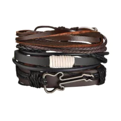 Pulsera de cuero trenzado para hombre, brazalete con cuentas de madera (CMP BRZ1007) en internet