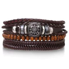 Pulsera españa pulsera hombre Conjunto de pulseras de cuero trenzado para hombre (CMP BRZ1005) - tienda en línea