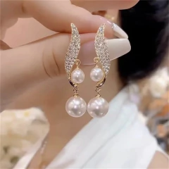 Pendientes colgantes de doble perla de imitación para mujer - comprar en línea