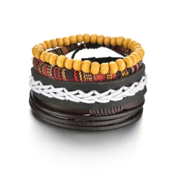 Pulsera de cuero trenzado para hombre, brazalete con cuentas de madera (CMP BRZ1007) en internet