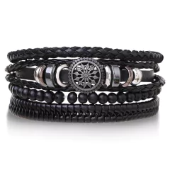 Pulsera españa pulsera hombre Conjunto de pulseras de cuero trenzado para hombre (CMP BRZ1005) - tienda en línea