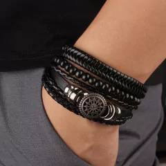 Pulsera españa pulsera hombre Conjunto de pulseras de cuero trenzado para hombre (CMP BRZ1005)