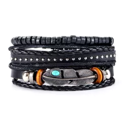Imagen de Pulsera españa pulsera hombre Conjunto de pulseras de cuero trenzado para hombre (CMP BRZ1005)